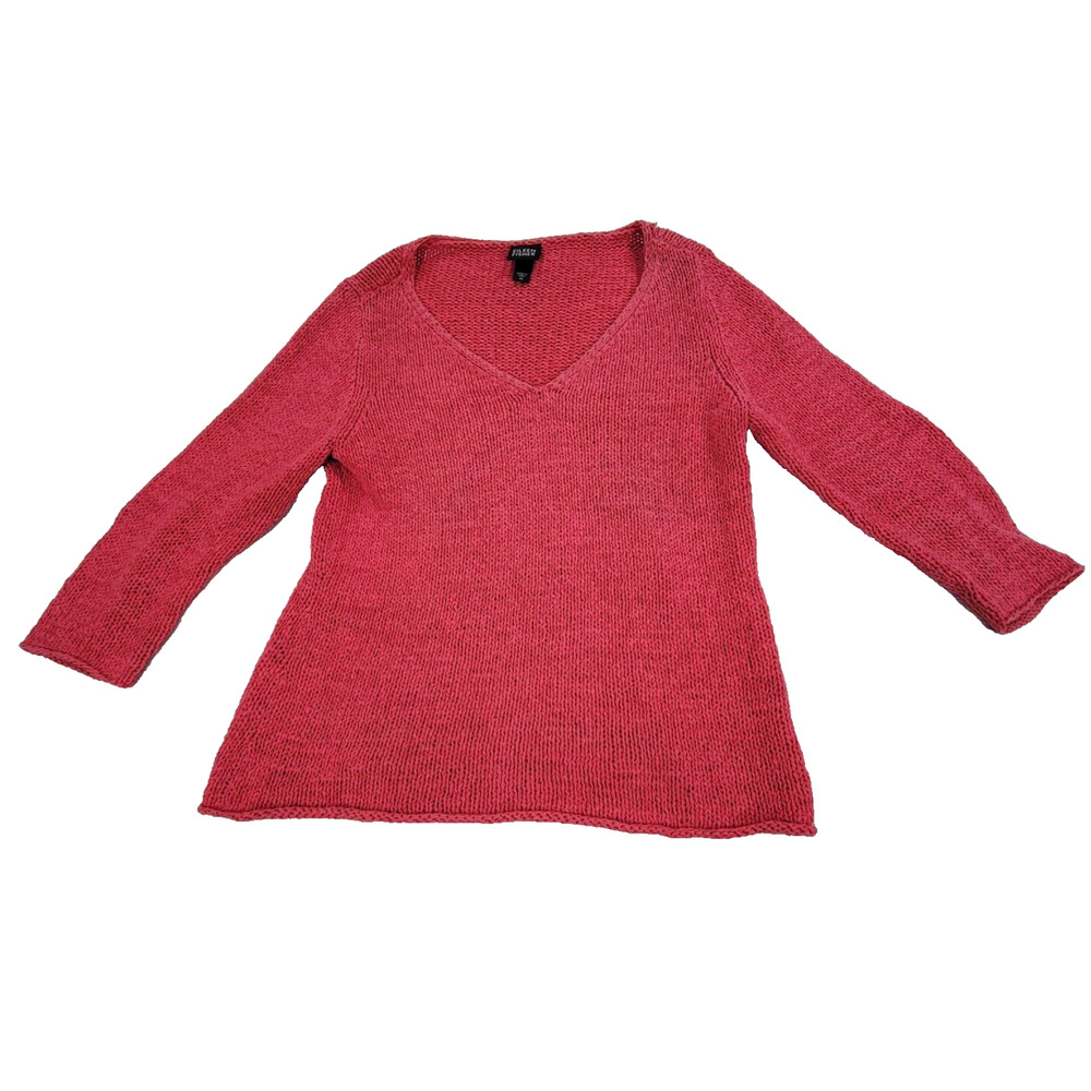 Eileen Fisher Cardigan Womens Sz XS Red Loose Knit Lagenlook Cold Winter Top